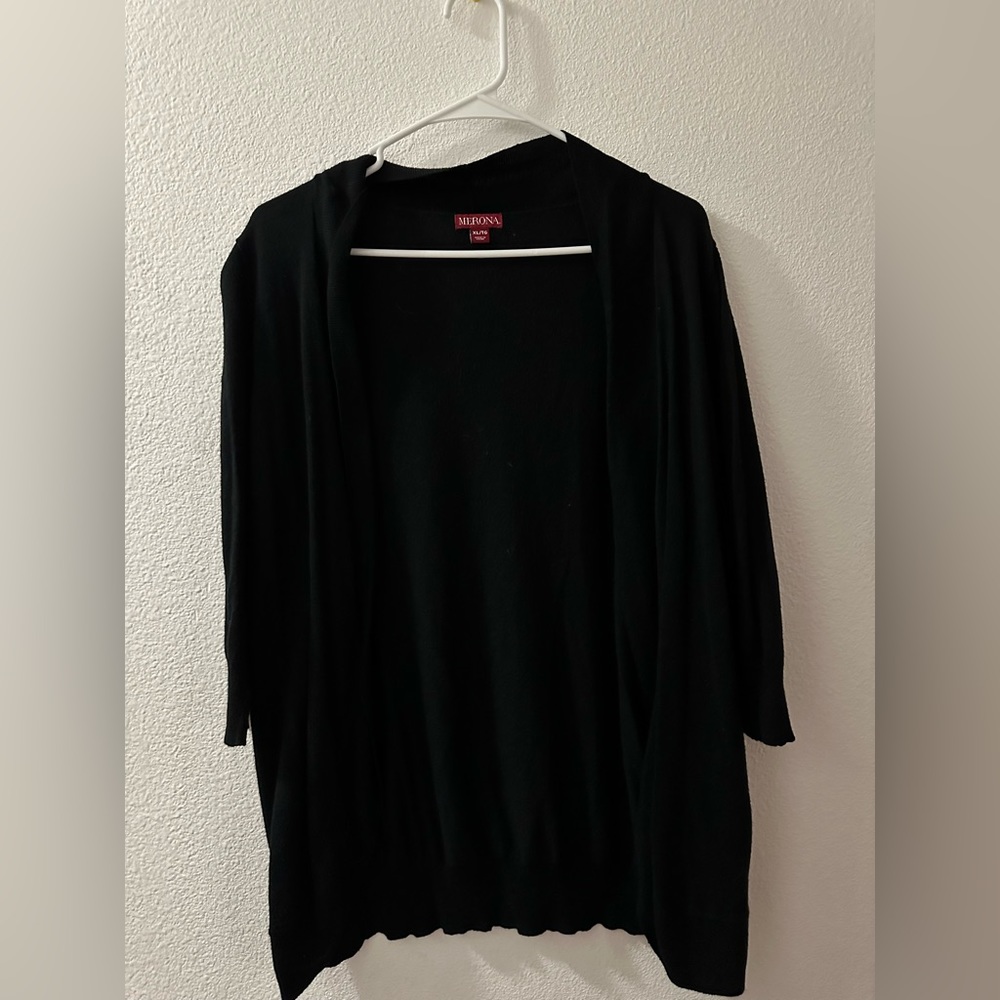 Black Merona cardigan. 3/4 sleeves. Size XL.